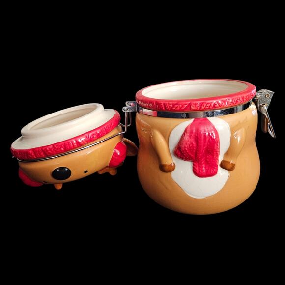 Christmas Reindeer Ceramic Canister Jar Red Scarf Airtight Holiday Kitchen Decor - Picture 5 of 7